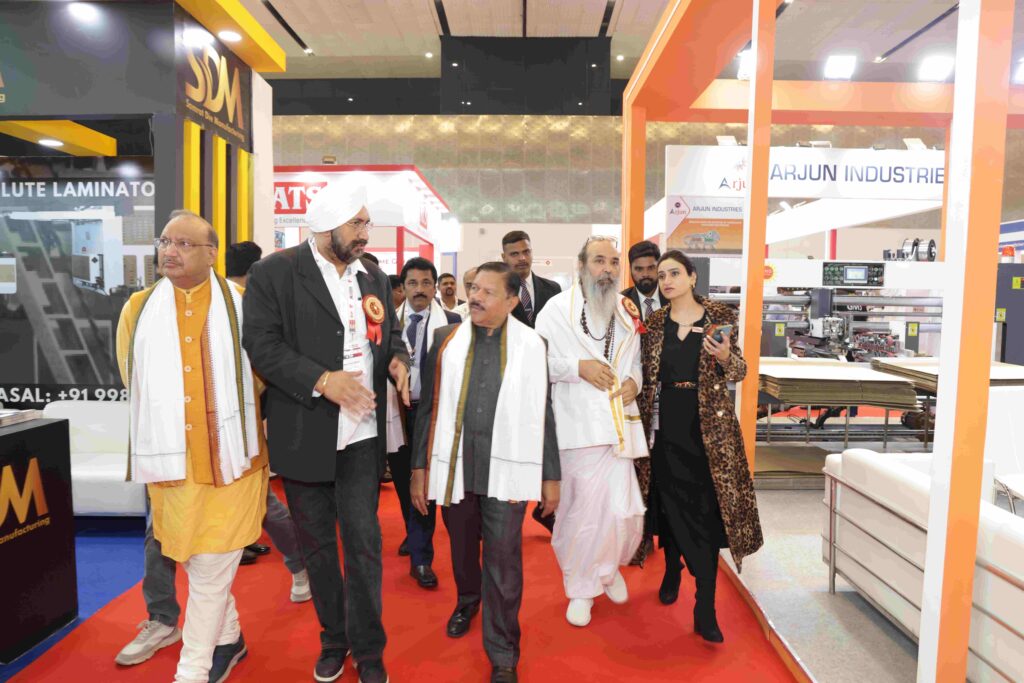 Exhibitors showcasing corrugated packaging machines at Corru Pack Print India