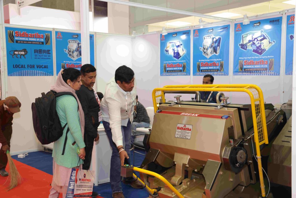 Visitors walking through Corru Pack Print India exhibition hall