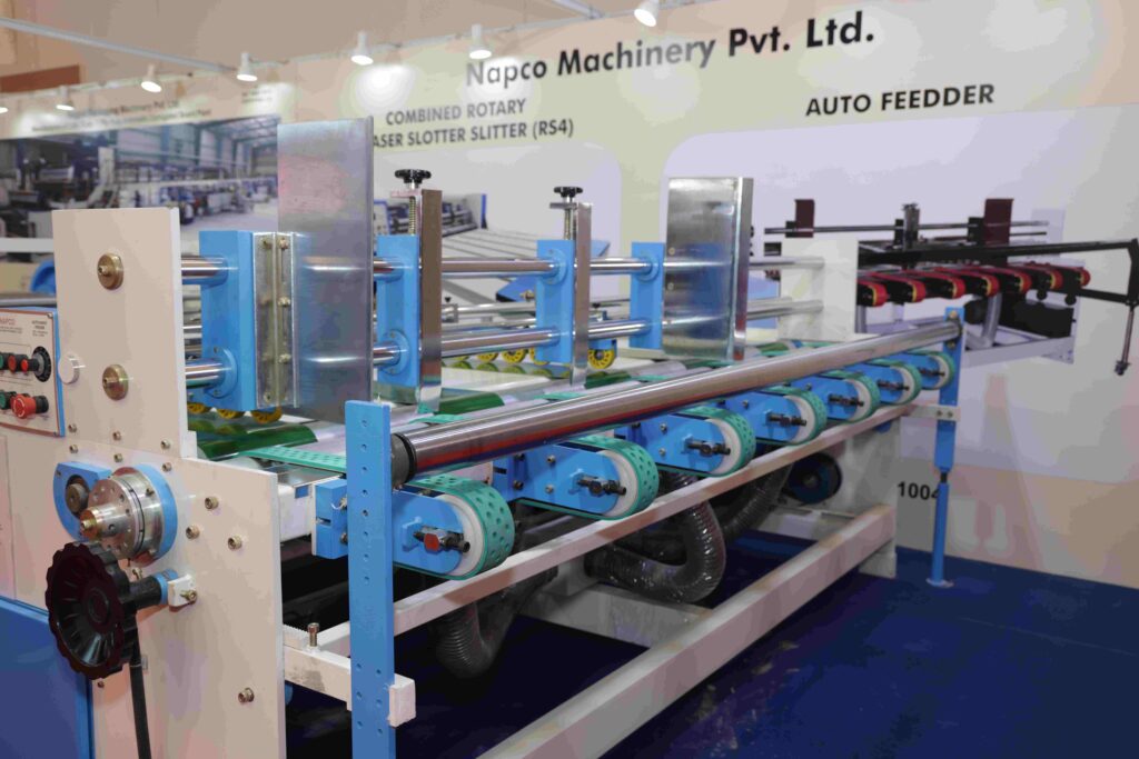 Corrugated packaging machinery display at Corru Pack Print India expo